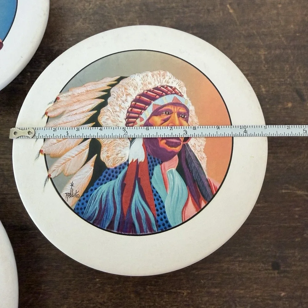Vintage Bill Rabbit Native American Contemporary Art Ceramic Coaster Set